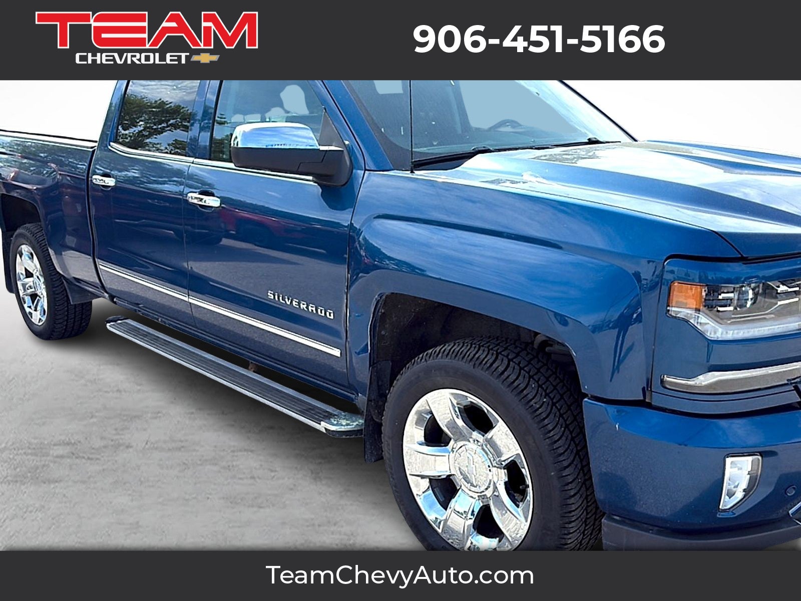 2017 Chevrolet Silverado 1500 LTZ in Deep Ocean Blue Metallic — front three-quarter view